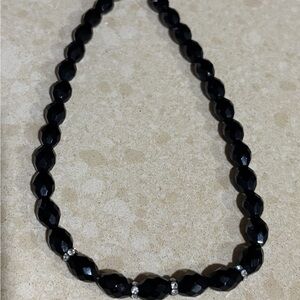 Chic Black Beaded Necklace with Silver Accents